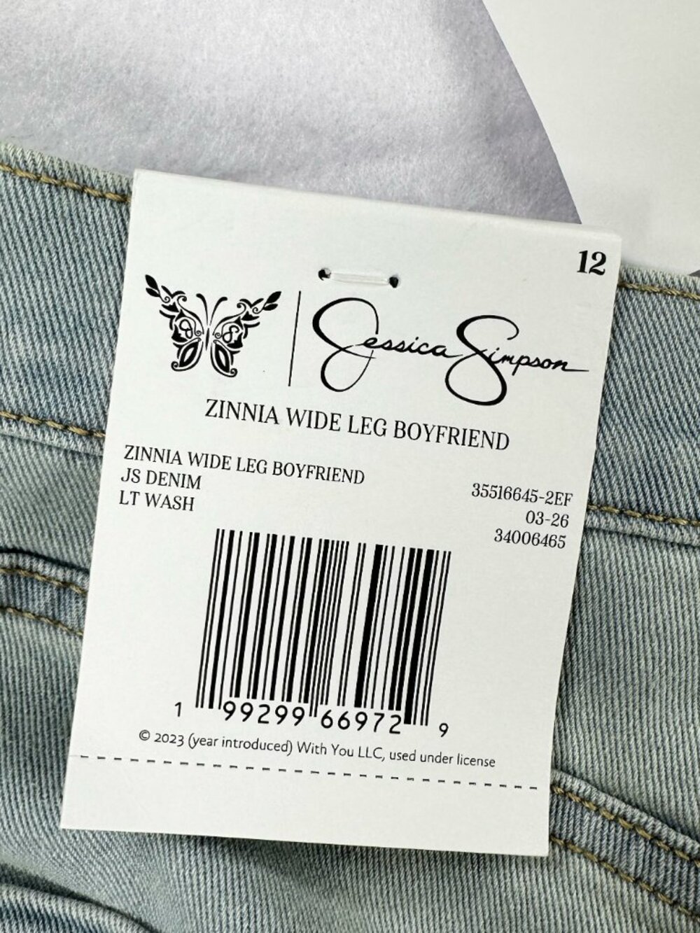 Jessica Simpson Women's 12 Light Blue Denim Jeans Wide-Leg Floral Embroidered - Picture 11 of 16